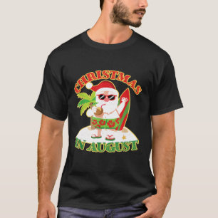 Santa On Beach Surfboard Christmas In August T-Shirt