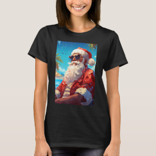 Santa On Beach Wearing Sunglasses Shades Christmas T-Shirt
