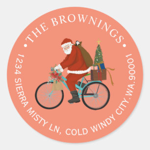 Santa on Bicycle Holiday Address Label