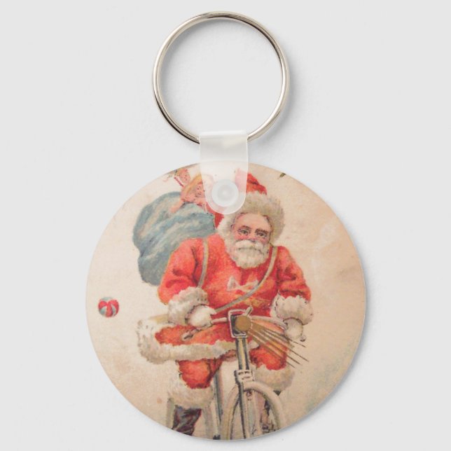 Santa on Bicylce Keychain (Front)