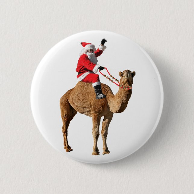Santa On Camel Christmas 2 Inch Round Button (Front)