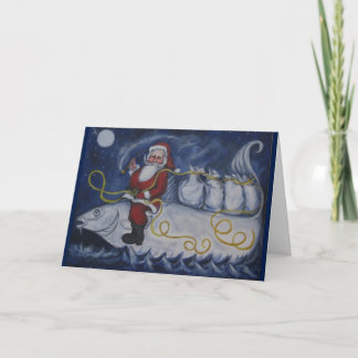 Santa on codfish holiday card