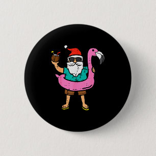 Santa On Flamingo Floatie Cute Christmas In July X 2 Inch Round Button