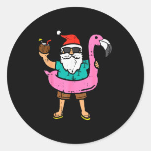 Santa On Flamingo Floatie Cute Christmas In July X Classic Round Sticker