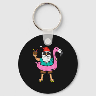 Santa On Flamingo Floatie Cute Christmas In July X Keychain