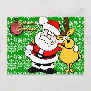 Santa on Green Background Holiday Postcard