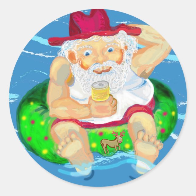 Santa on holidays classic round sticker (Front)