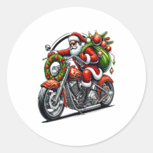 Santa on Motorcycle Christmas Biker Classic Round Sticker