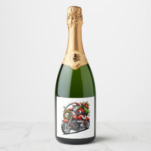 Santa on Motorcycle Christmas Biker Sparkling Wine Label