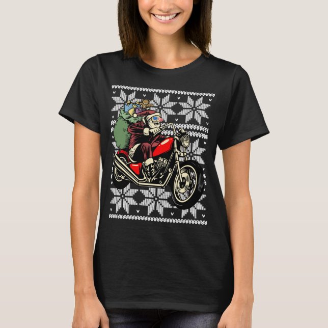 SANTA ON MOTORCYCLE Funny Ugly Christmas Men Women T-Shirt (Front)