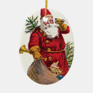 Santa on Old Time Receiver Ornament