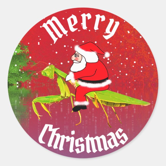 Santa On Praying Mantis Christmas Stickers (Front)