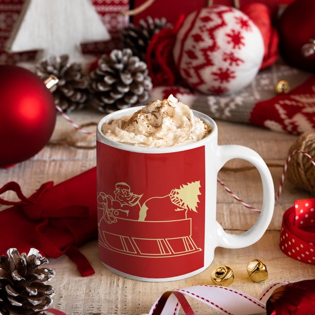 Santa on Reindeer Sled Christmas Milk Hot Cocoa  Mug (Santa on Reindeer Sled Christmas Milk Hot Cocoa Mug)