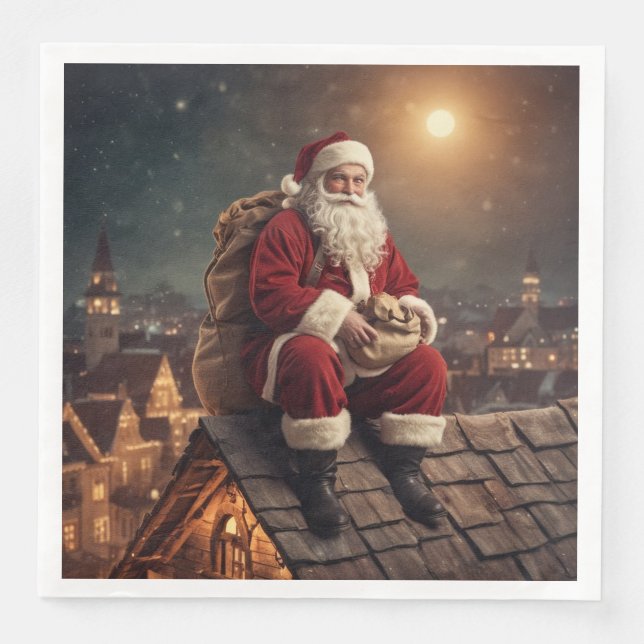 Santa on Rooftop Napkin (Front)