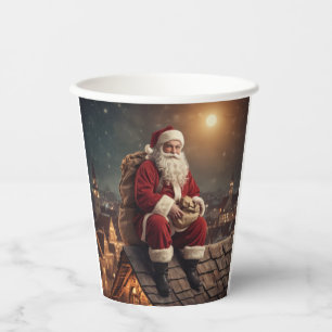 Santa on Rooftop Paper Cups