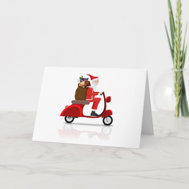 Santa on Scooter Holiday Card (Front)