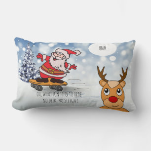 Santa on skateboard funny reindeer sleigh winter lumbar pillow