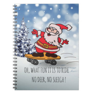 Santa on skateboard funny reindeer sleigh winter notebook