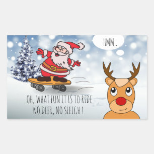 Santa on skateboard funny reindeer sleigh winter sticker