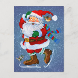 santa on skates holiday postcard