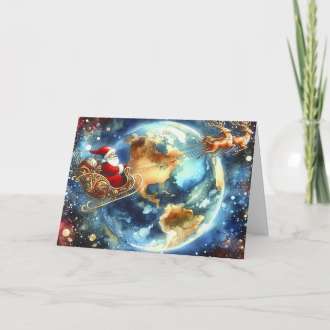 Santa on Sleigh Christmas Card (Front)