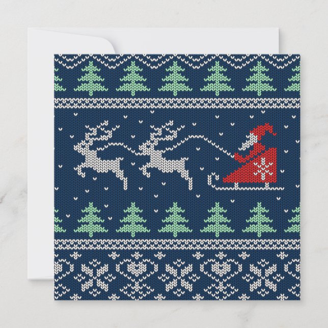Santa On Sleigh Knitted Pattern Holiday Card (Front)