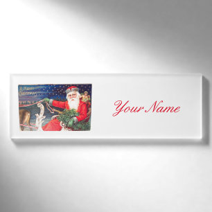 Santa on sleigh Thunder_Cove vintage Name Tag