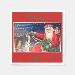 Santa on sleigh Thunder_Cove vintage Napkin