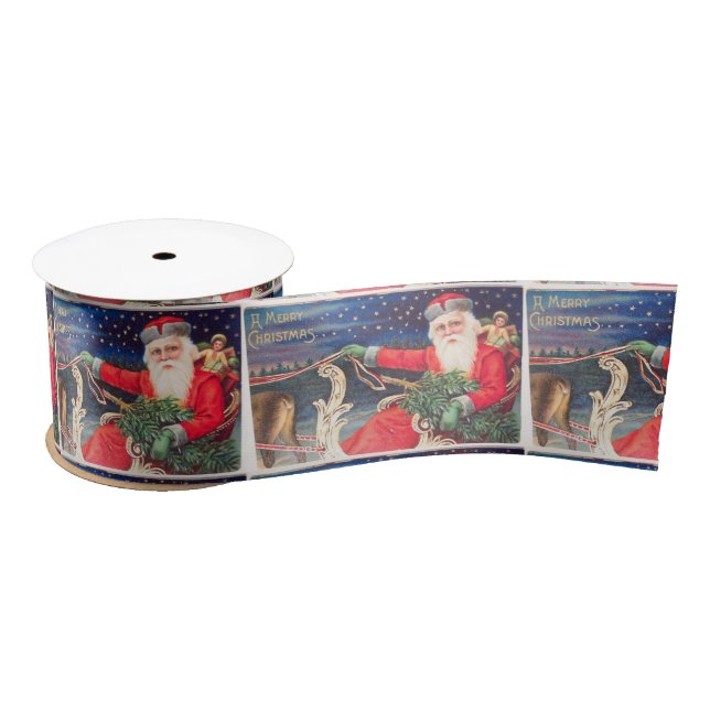 Santa on sleigh Thunder_Cove vintage Satin Ribbon (Spool)