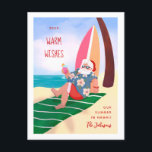 Santa on the Beach Summer Holiday Christmas<br><div class="desc">Original illustration of Santa on the Beach with tropical drink leaning on a surfboard; add text or a photo to the back if desired. ©Becky Nimoy 2021</div>