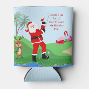 Santa on the Golf Course with Cocktail Funny Xmas Can Cooler