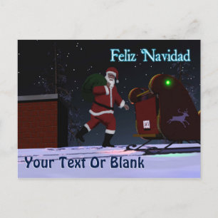 Santa On The Roof - Feliz Navidad Holiday Postcard