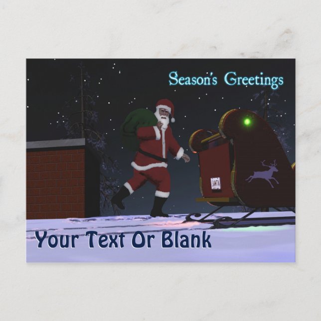 Santa On The Roof - Season's Greetings Holiday Postcard (Front)