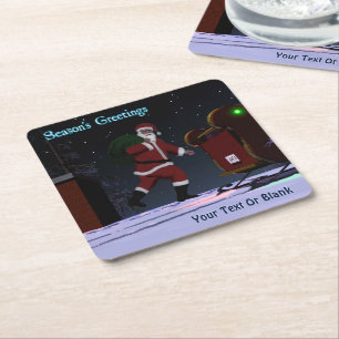 Santa On The Roof - Season's Greetings Square Paper Coaster