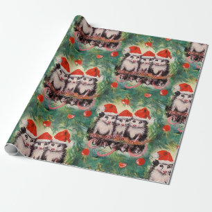 Santa Opossums Wrapping Paper