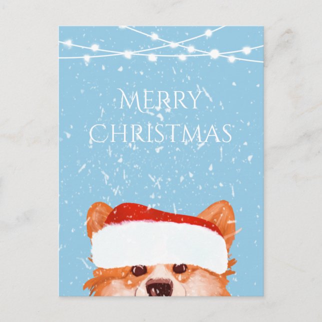  Santa Orange Corgi Merry Christmas  Blue  Postcard (Front)
