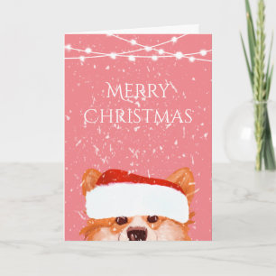  Santa Orange Corgi Merry Christmas  Pink   Card