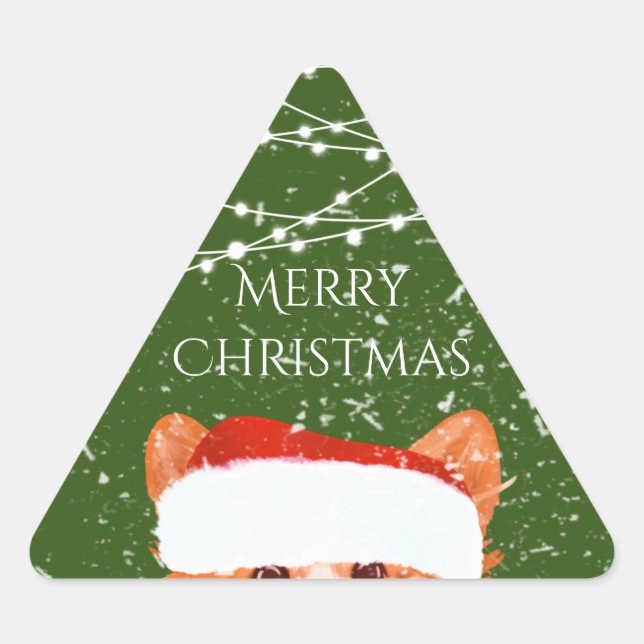  Santa Orange Corgi Merry Christmas Triangle Sticker (Front)