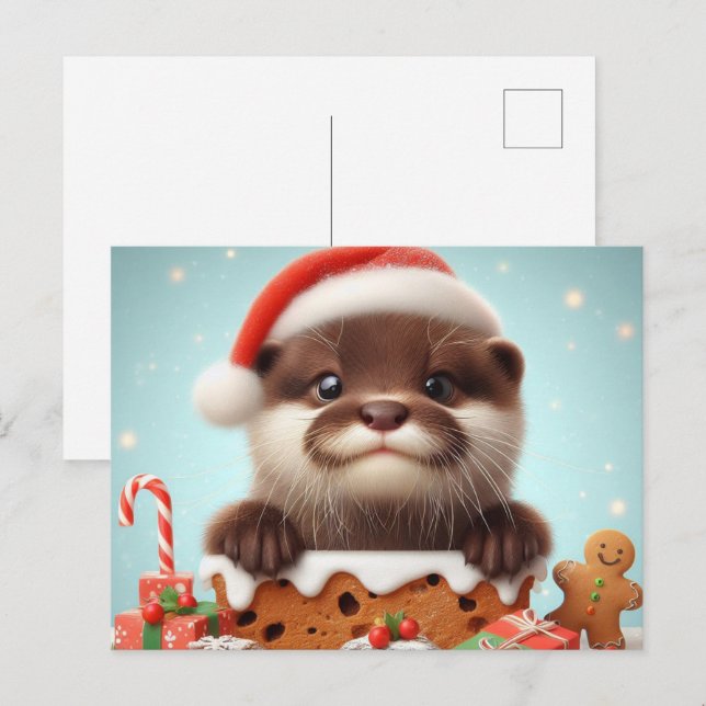 Santa Otter Christmas Sweets Postcard (Front/Back)