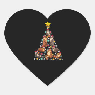Santa Otters Christmas Tree Funny Otter Christmas Heart Sticker