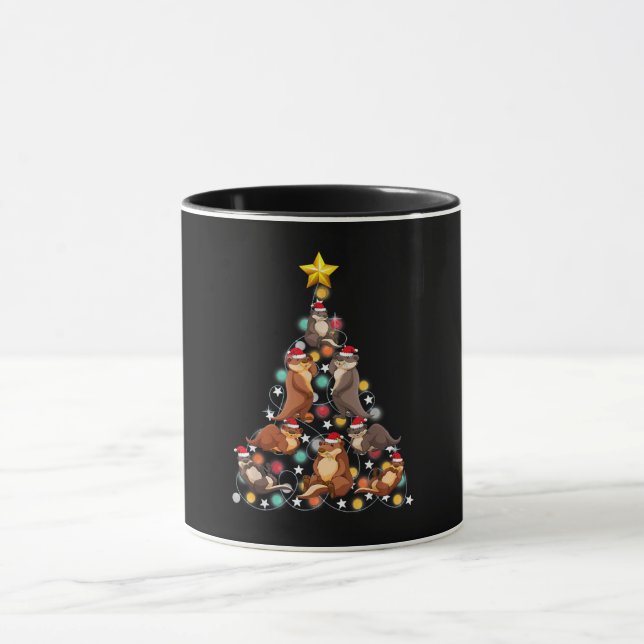 Santa Otters Christmas Tree Funny Otter Christmas Mug (Center)