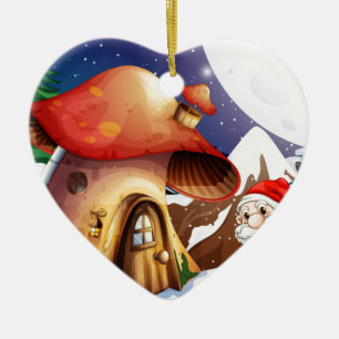 Santa outside the mushroom house ceramic ornament