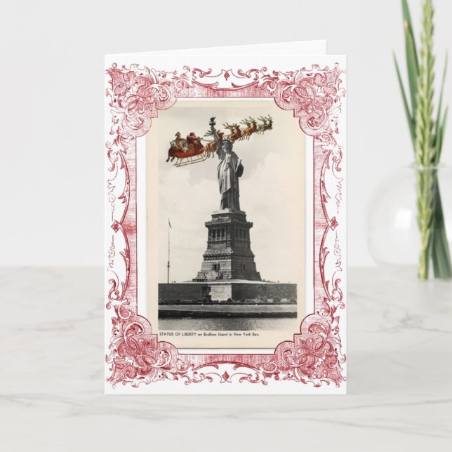Santa Over New York American Christmas Card (Front)