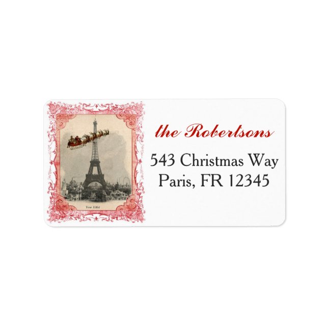 Santa Over Paris Christmas Label (Front)