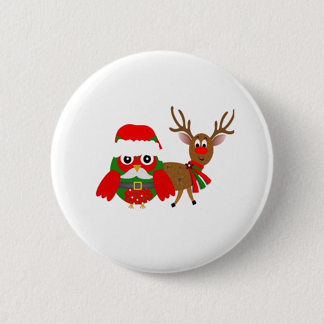 Santa Owl and 2 Inch Round Button (Front)