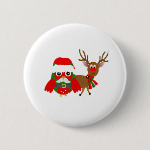 Santa Owl and 2 Inch Round Button