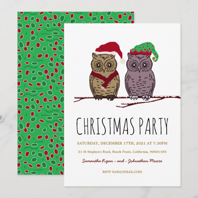 Santa Owl and Elf Owl Holiday Card (Front/Back)