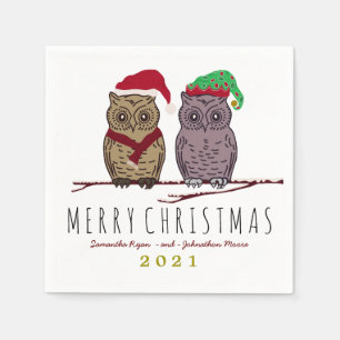 Santa Owl and Elf Owl Napkin