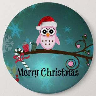 Santa Owl Christmas Greetings 6 Inch Round Button