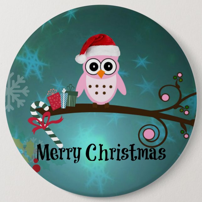 Santa Owl Christmas Greetings 6 Inch Round Button (Front)